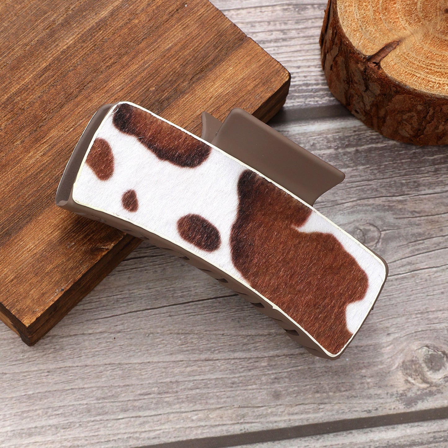 Cow Print PU Leather Acrylic Hair Claw Clip - XathletiX
