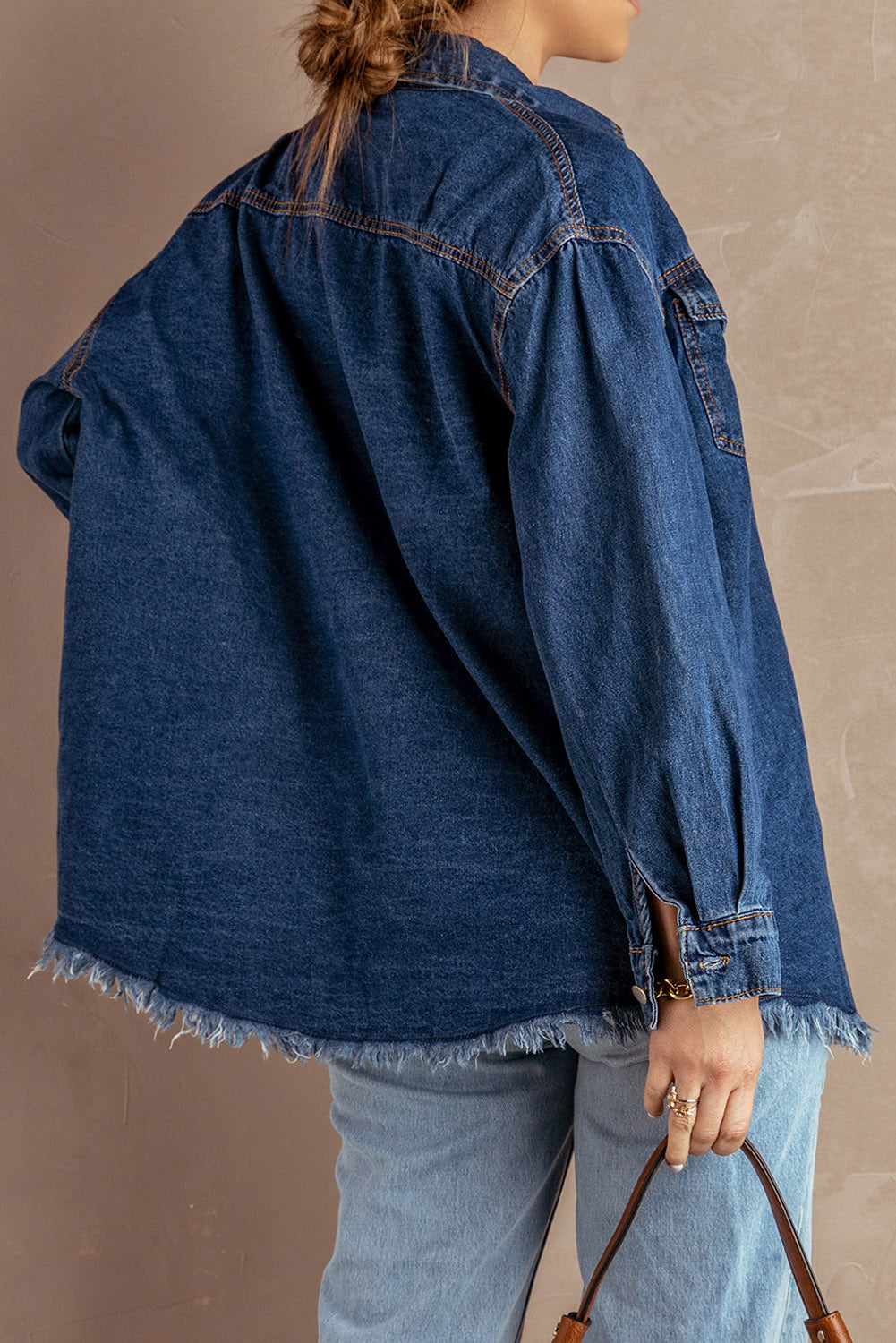 Button Up Pocketed Raw Hem Denim Jacket - XathletiX
