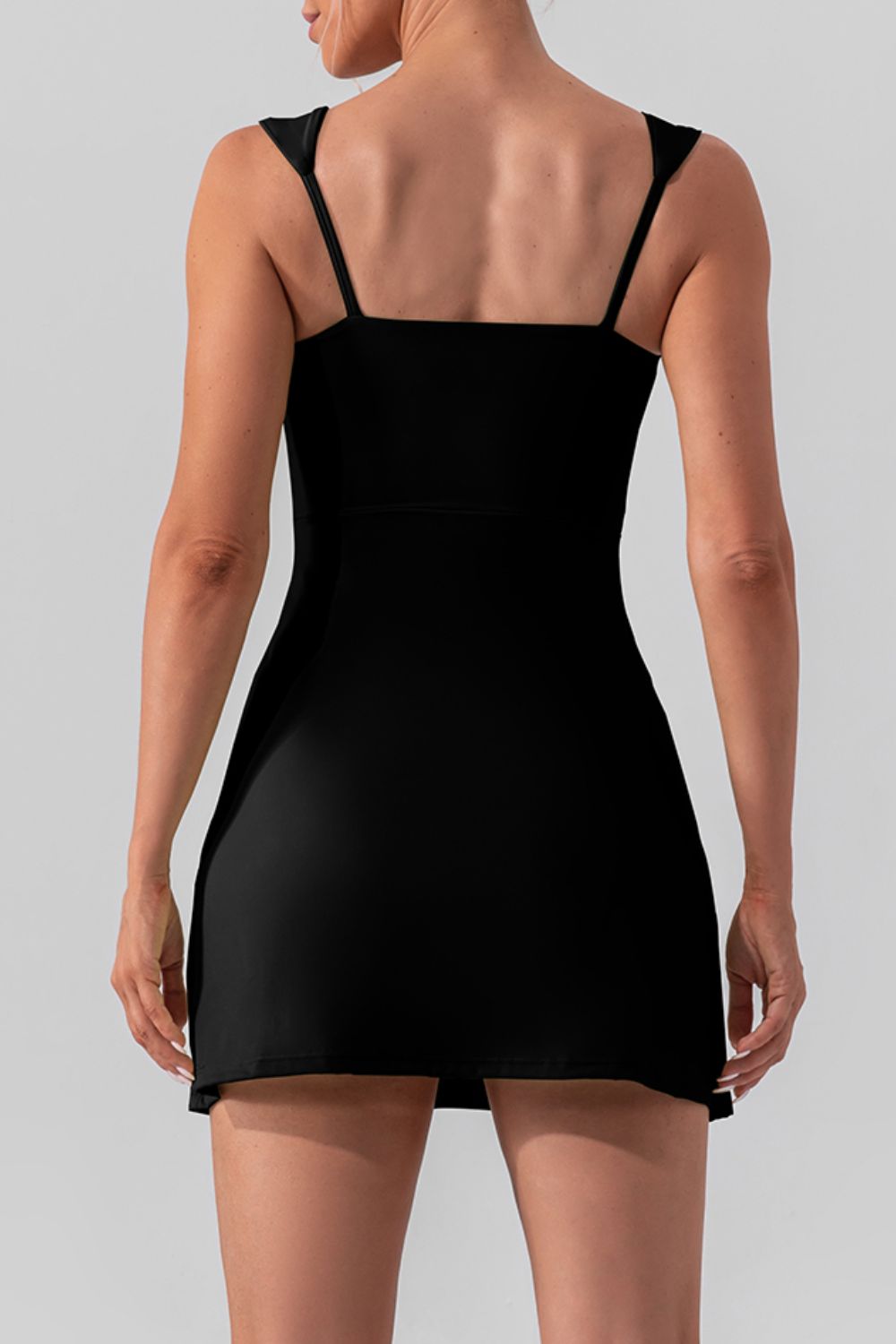 Square Neck Sleeveless Slit Mini Active Dress - XathletiX