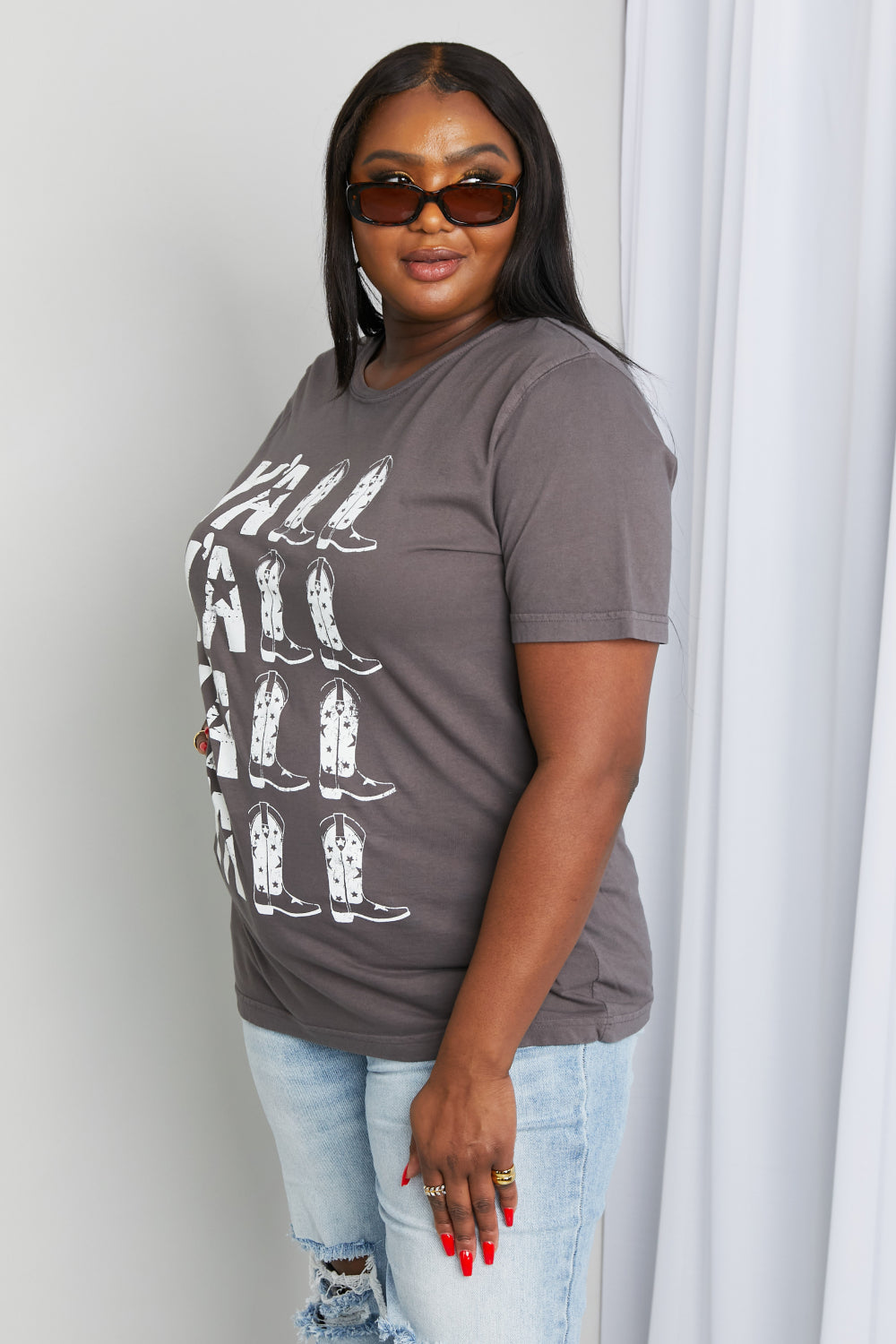mineB Full Size Y'ALL Cowboy Boots Graphic Tee - XathletiX
