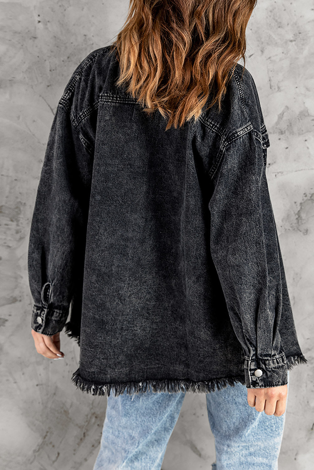Button Up Pocketed Raw Hem Denim Jacket - XathletiX