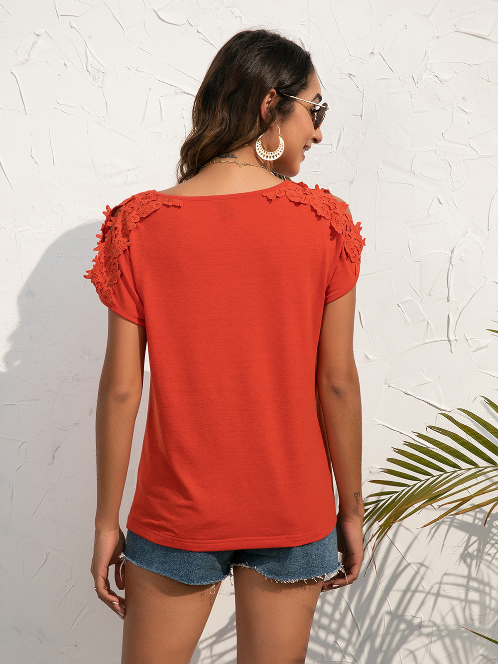 Spliced Lace Cold-Shoulder Blouse - XathletiX