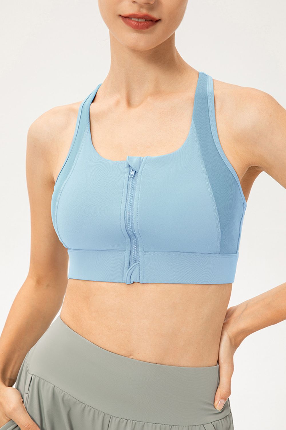 Zip-Up Round Neck Sports Bra - XathletiX