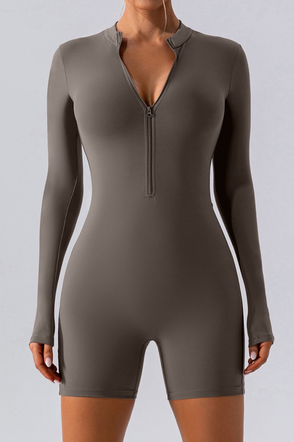Half Zip Long Sleeve Active Romper - XathletiX