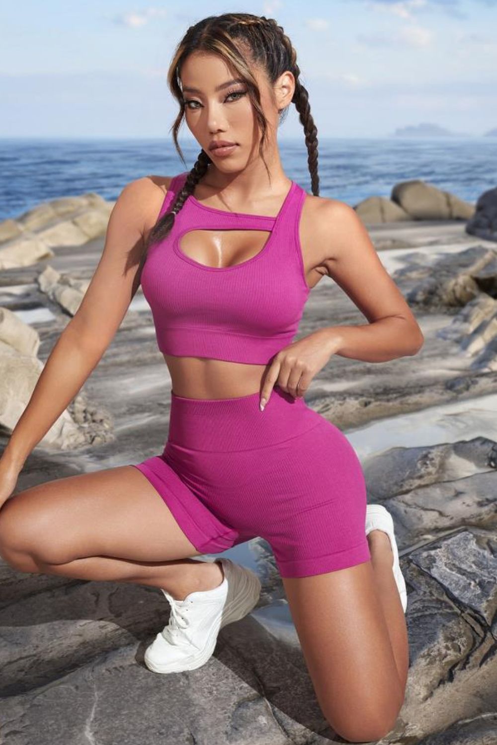 Cutout Crop Top and Sports Shorts Set - XathletiX