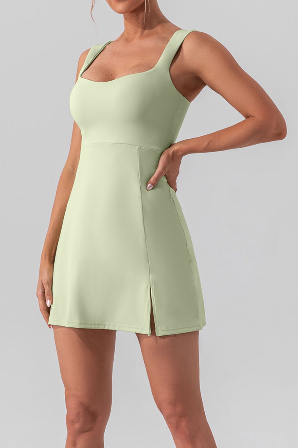 Square Neck Sleeveless Slit Mini Active Dress - XathletiX