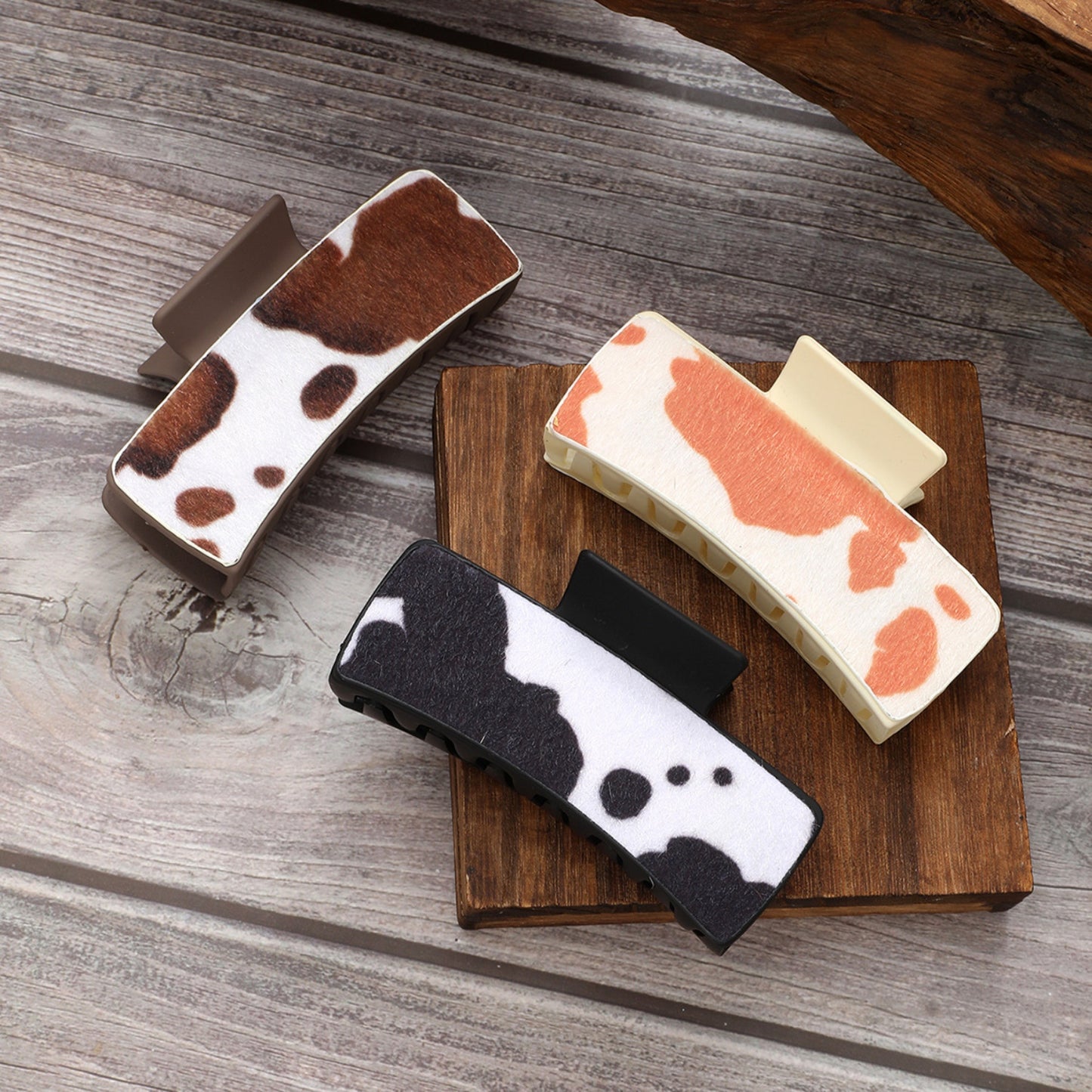 Cow Print PU Leather Acrylic Hair Claw Clip - XathletiX