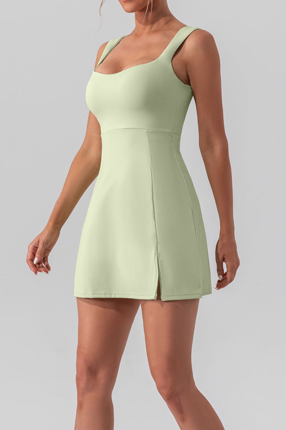 Square Neck Sleeveless Slit Mini Active Dress - XathletiX