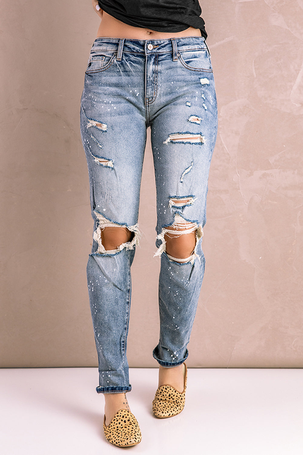 Baeful Splatter Distressed Acid Wash Jeans with Pockets - XathletiX