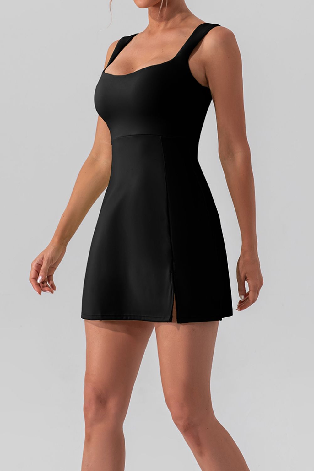 Square Neck Sleeveless Slit Mini Active Dress - XathletiX