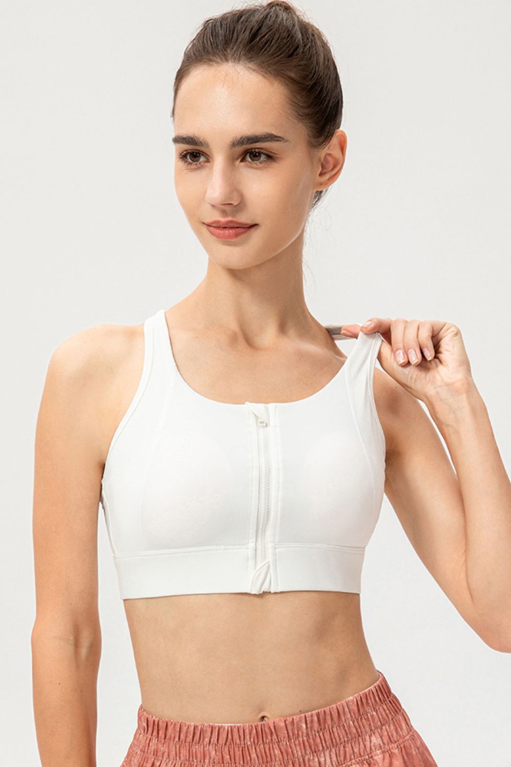 Zip-Up Round Neck Sports Bra - XathletiX