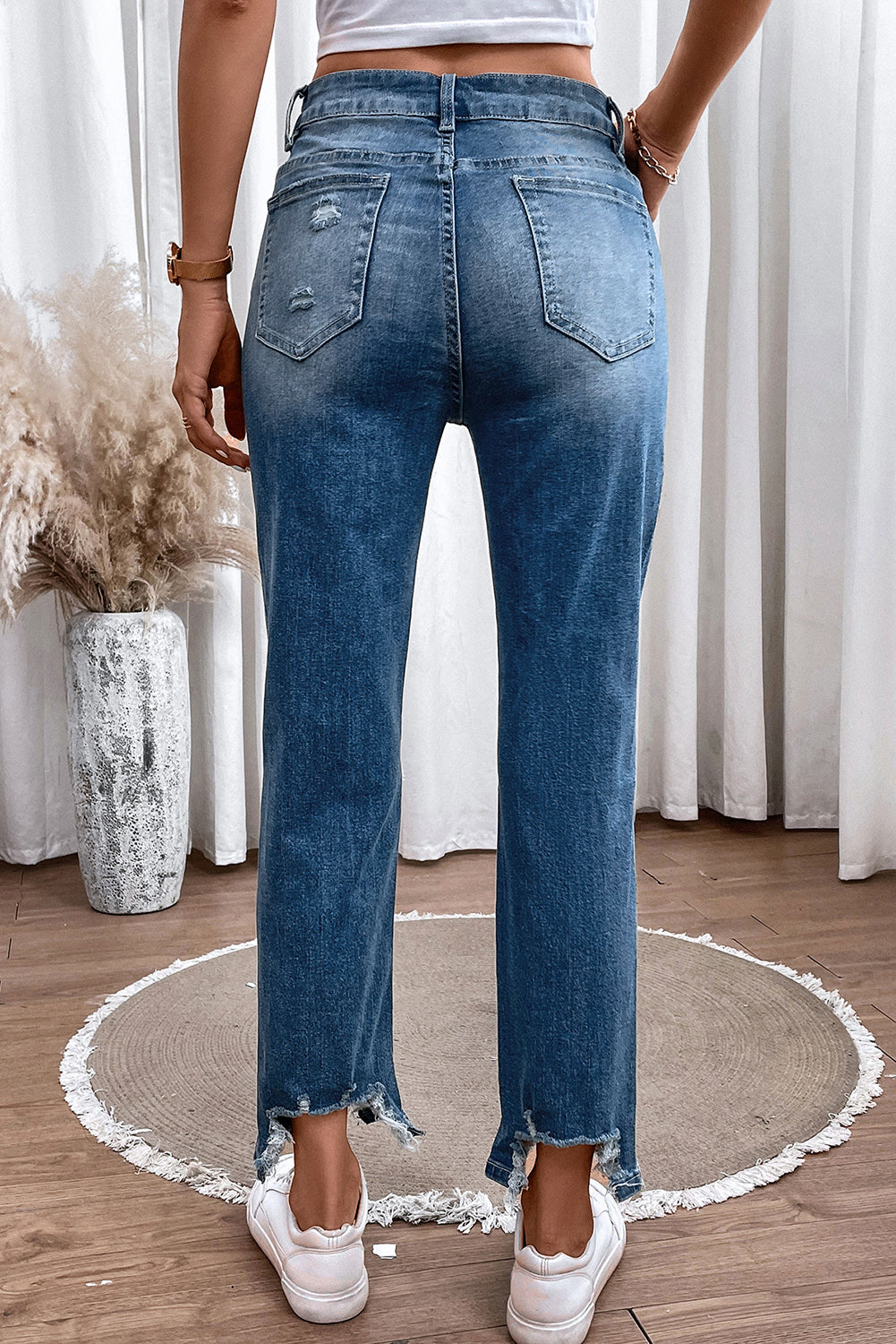 Distressed Raw Hem Straight Jeans - XathletiX