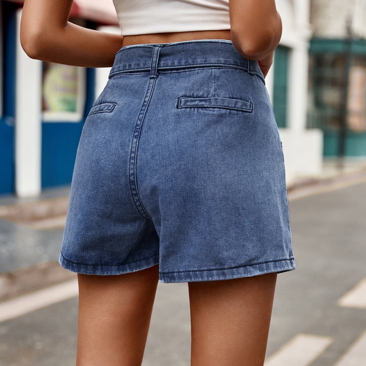 Tie Belt Denim Shorts with Pockets - XathletiX
