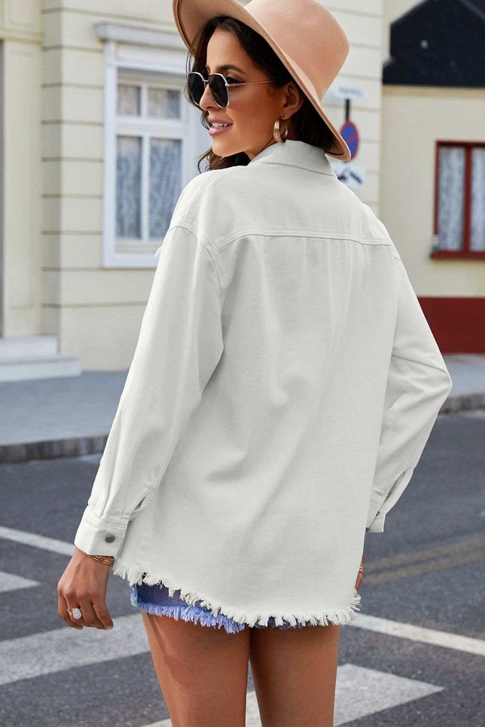Button Up Pocketed Raw Hem Denim Jacket - XathletiX