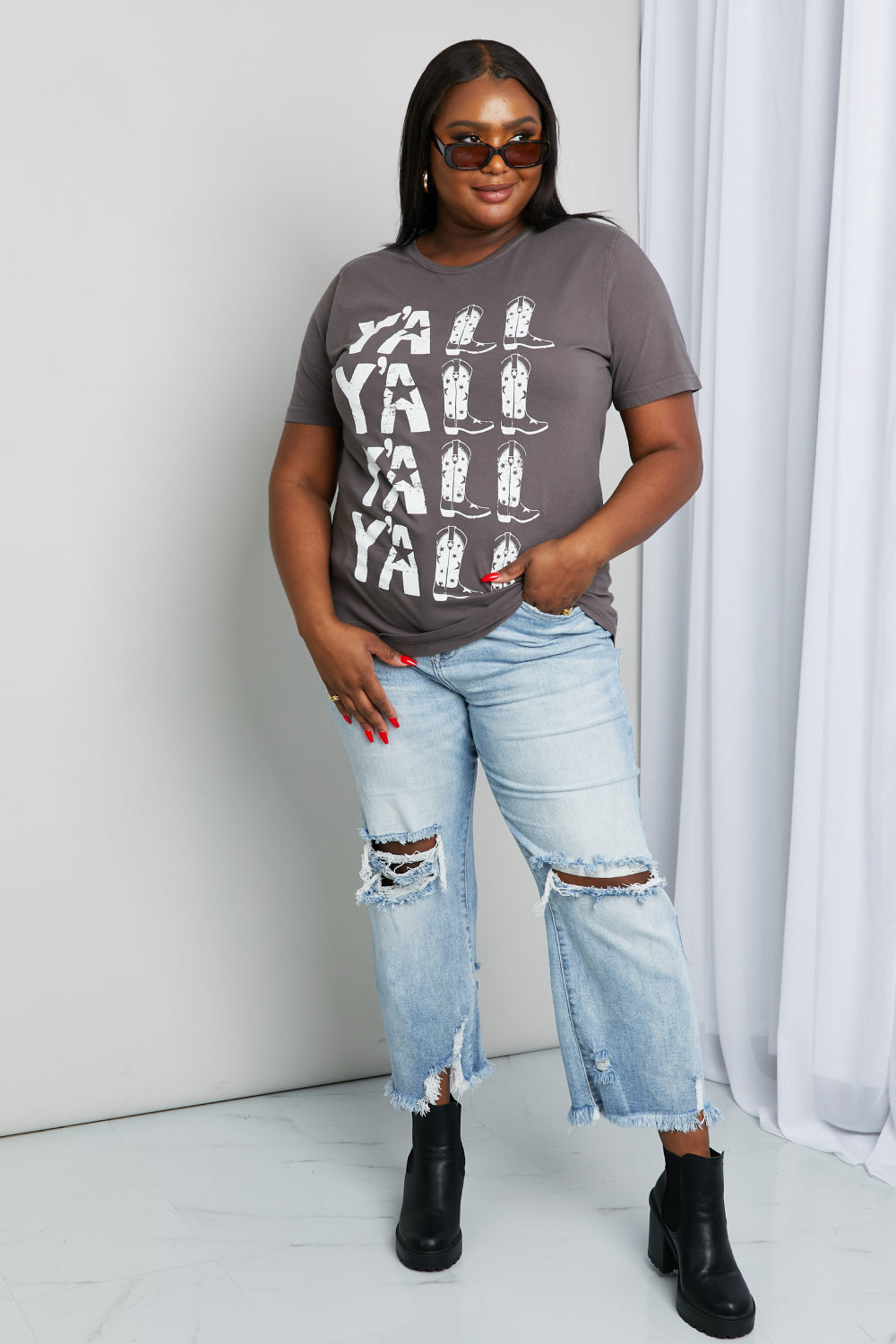 mineB Full Size Y'ALL Cowboy Boots Graphic Tee - XathletiX