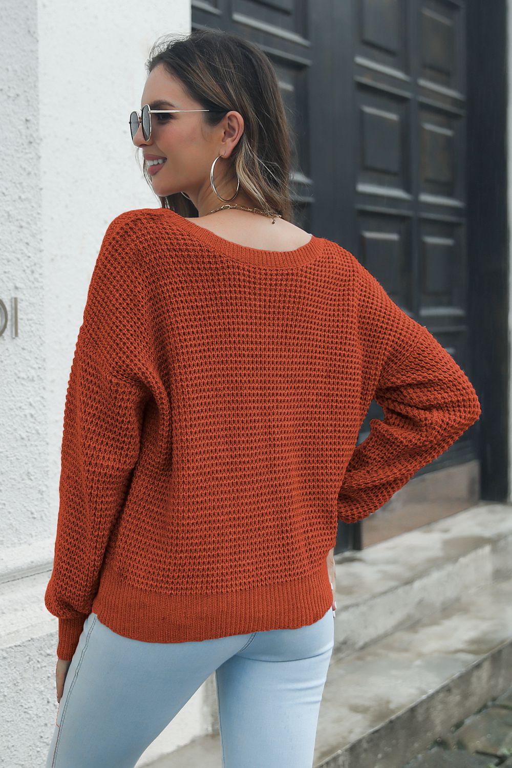 Crisscross Surplice Neck Long Sleeve Sweater - XathletiX