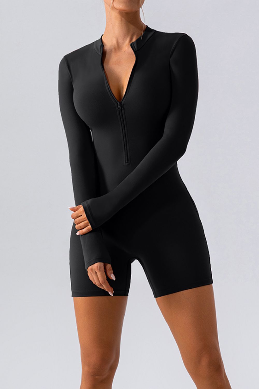 Half Zip Long Sleeve Active Romper - XathletiX