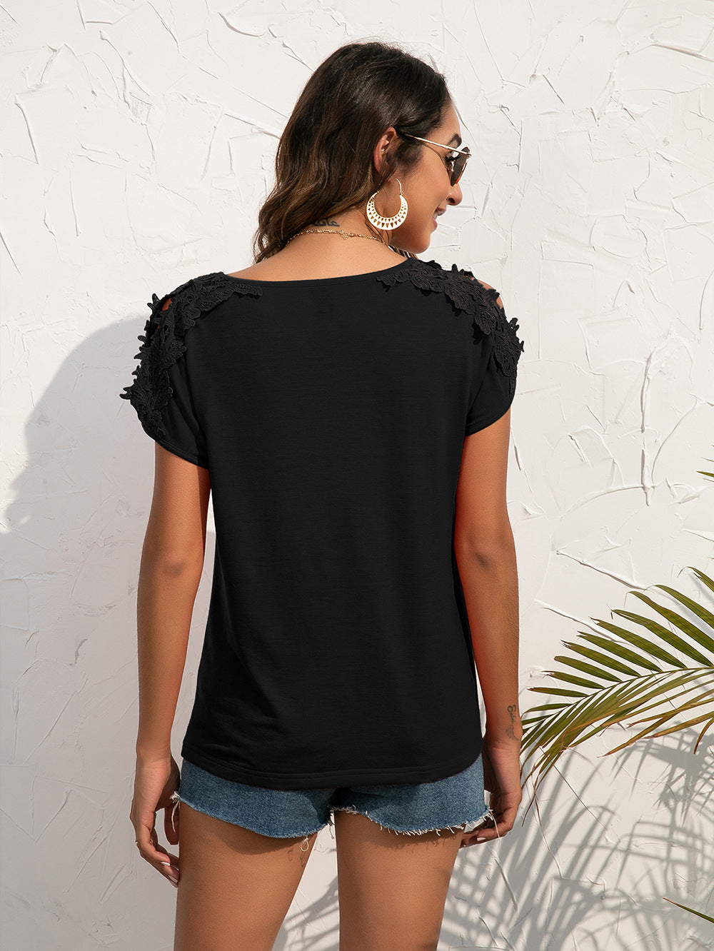 Spliced Lace Cold-Shoulder Blouse - XathletiX