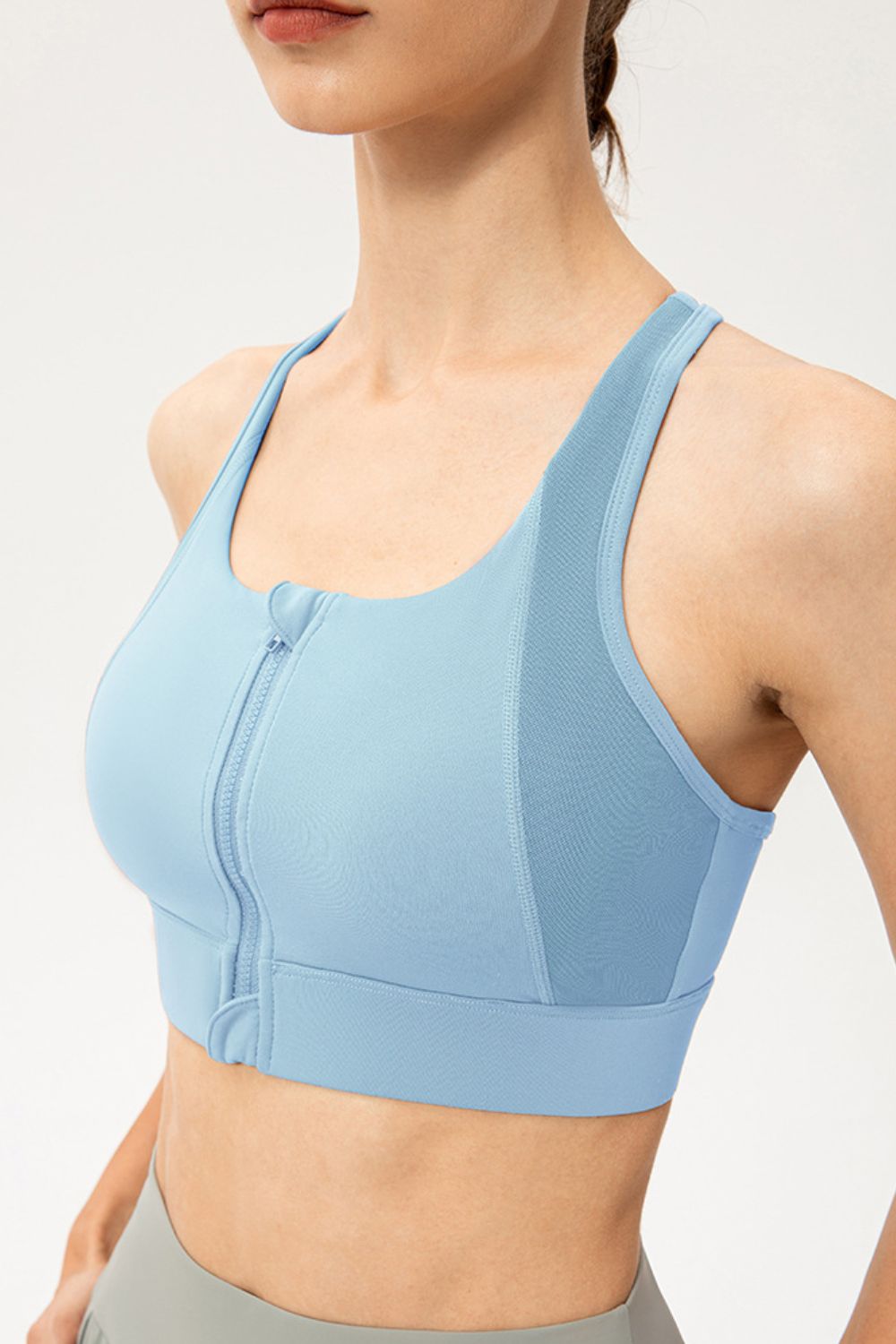 Zip-Up Round Neck Sports Bra - XathletiX