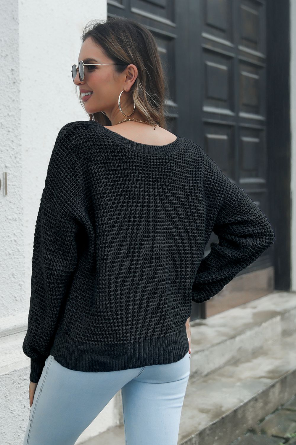 Crisscross Surplice Neck Long Sleeve Sweater - XathletiX