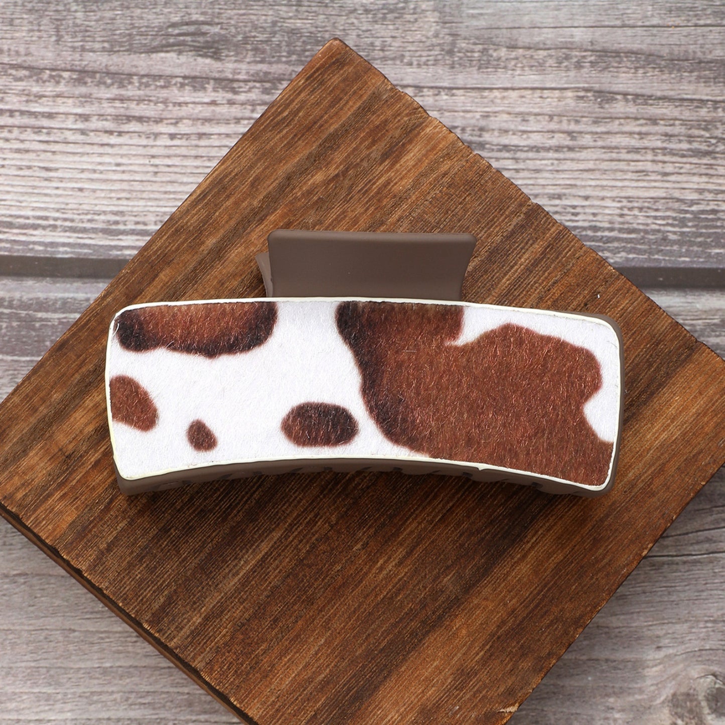 Cow Print PU Leather Acrylic Hair Claw Clip - XathletiX