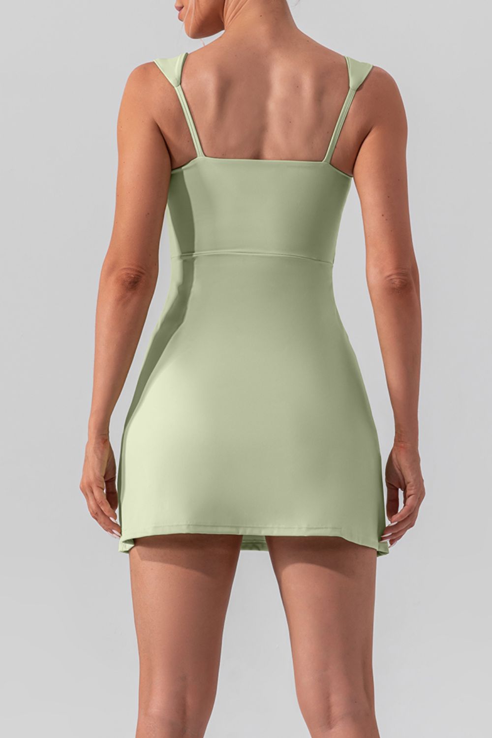 Square Neck Sleeveless Slit Mini Active Dress - XathletiX