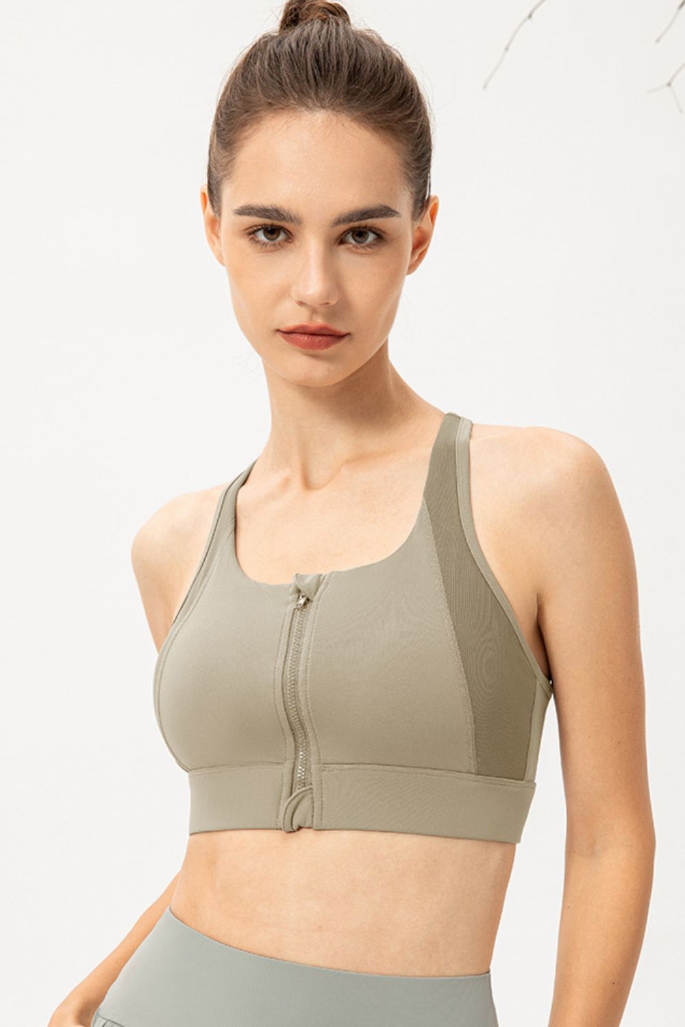 Zip-Up Round Neck Sports Bra - XathletiX