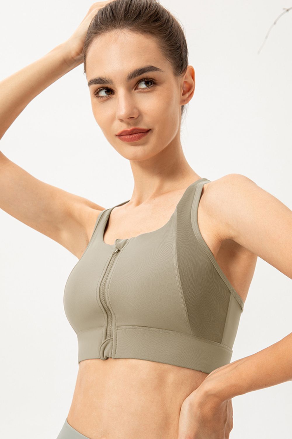 Zip-Up Round Neck Sports Bra - XathletiX