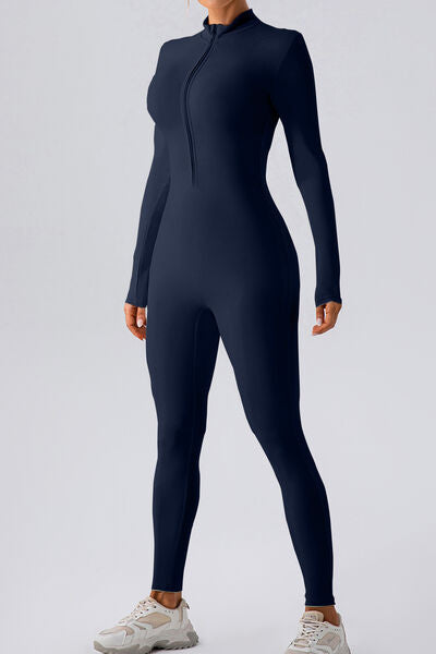 Half Zip Mock Neck Active Jumpsuit - XathletiX