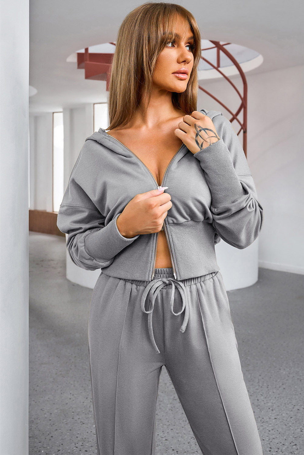 Dropped Shoulder Hoodie and Drawstring Pants Active Set - XathletiX