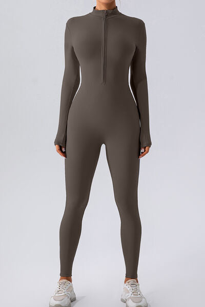 Half Zip Mock Neck Active Jumpsuit - XathletiX