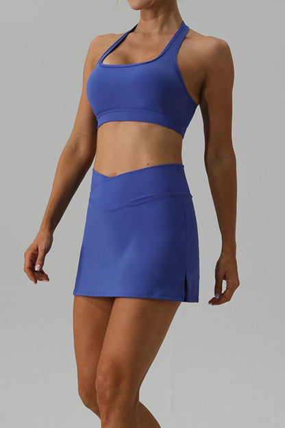 Halter Neck Tank and Slit Skirt Active Set - XathletiX