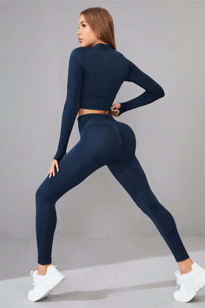 Mock Neck Long Sleeve Top and Pants Active Set - XathletiX