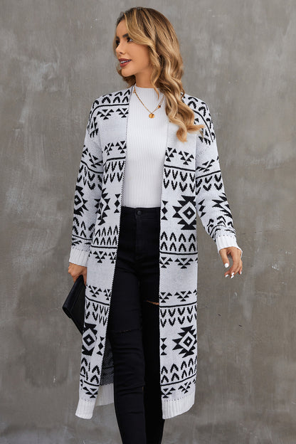 Geometric Open Front Longline Cardigan - XathletiX