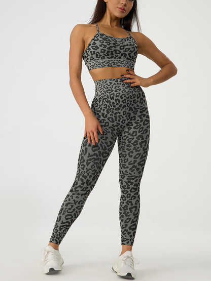 Leopard Crisscross Top and Leggings Active Set - XathletiX