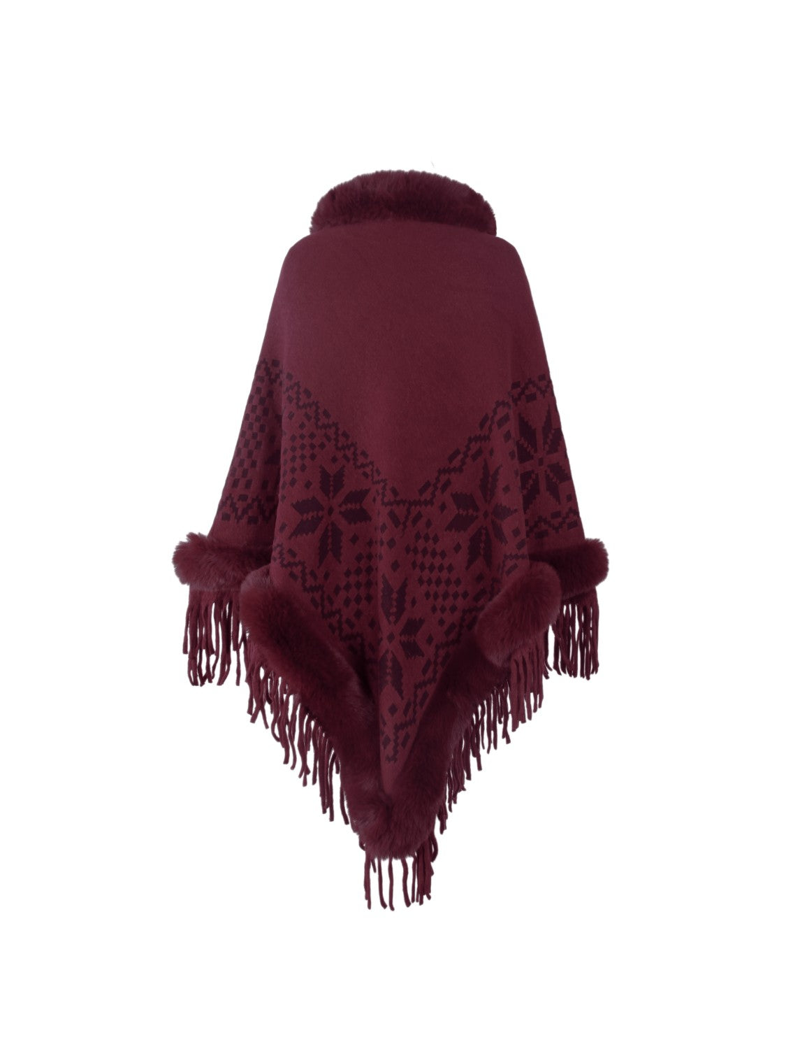 Fringe Geometric Cape Sleeve Poncho - XathletiX