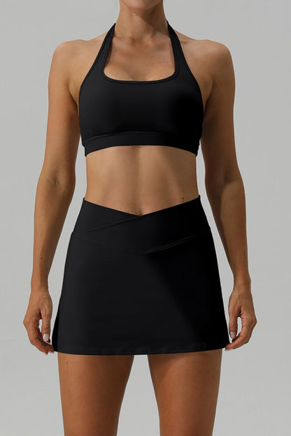 Halter Neck Tank and Slit Skirt Active Set - XathletiX