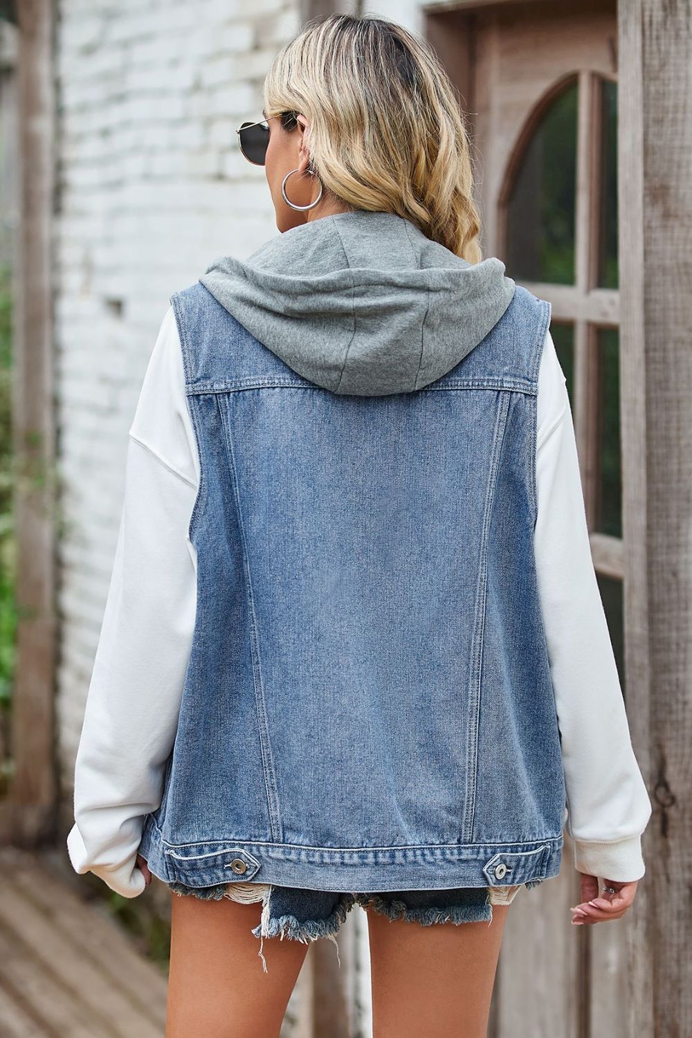 Sleeveless Denim Top with A Detachable Hood - XathletiX