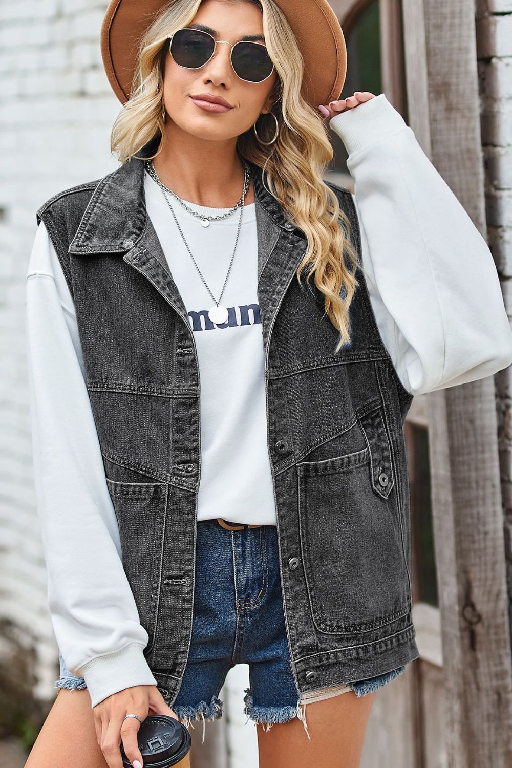 Sleeveless Denim Top with A Detachable Hood - XathletiX