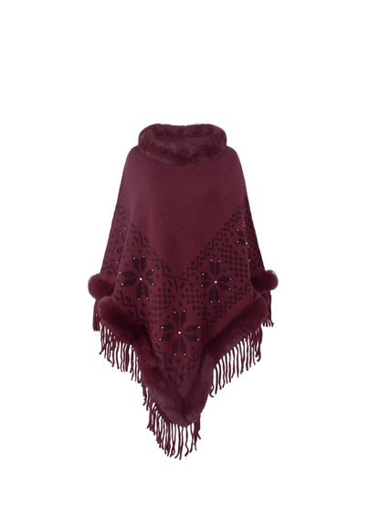 Fringe Geometric Cape Sleeve Poncho - XathletiX