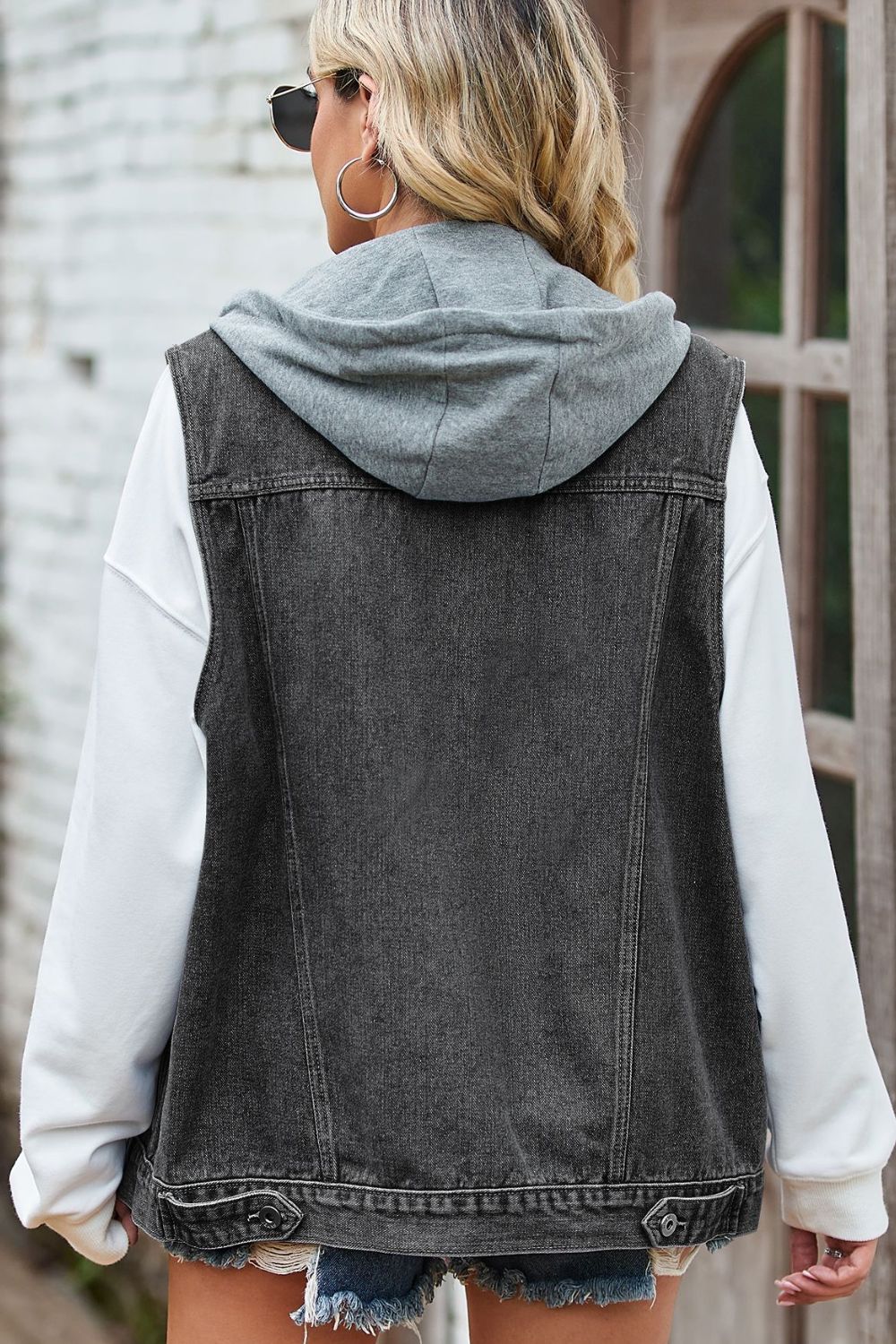 Sleeveless Denim Top with A Detachable Hood - XathletiX