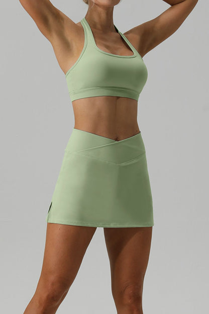 Halter Neck Tank and Slit Skirt Active Set - XathletiX