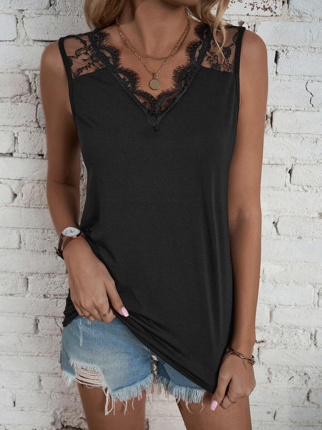 Lace Detail V-Neck Tank - XathletiX