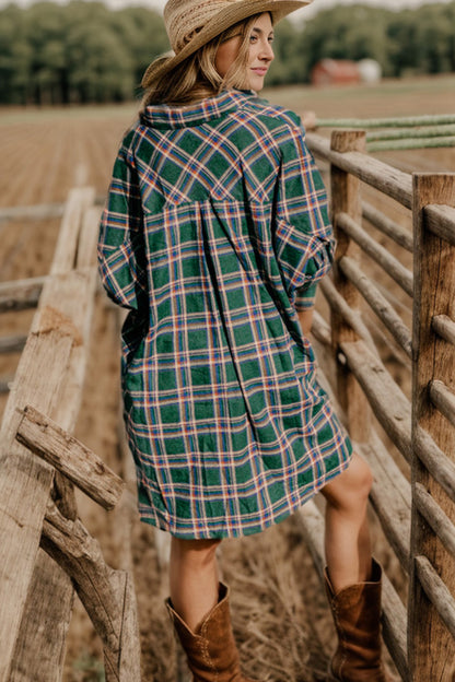 Plaid Button Up Collared Neck Shirt Dress - XathletiX