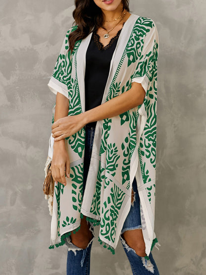 Printed Open Front Slit Cardigan - XathletiX