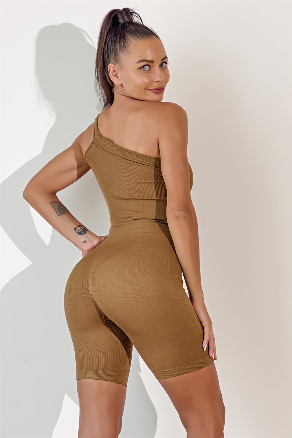 Asymmetrical Neck Wide Strap Active Romper