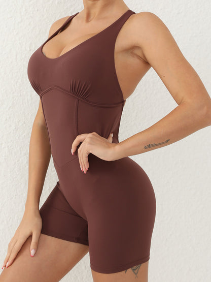 Crisscross Scoop Neck Wide Strap Active Romper