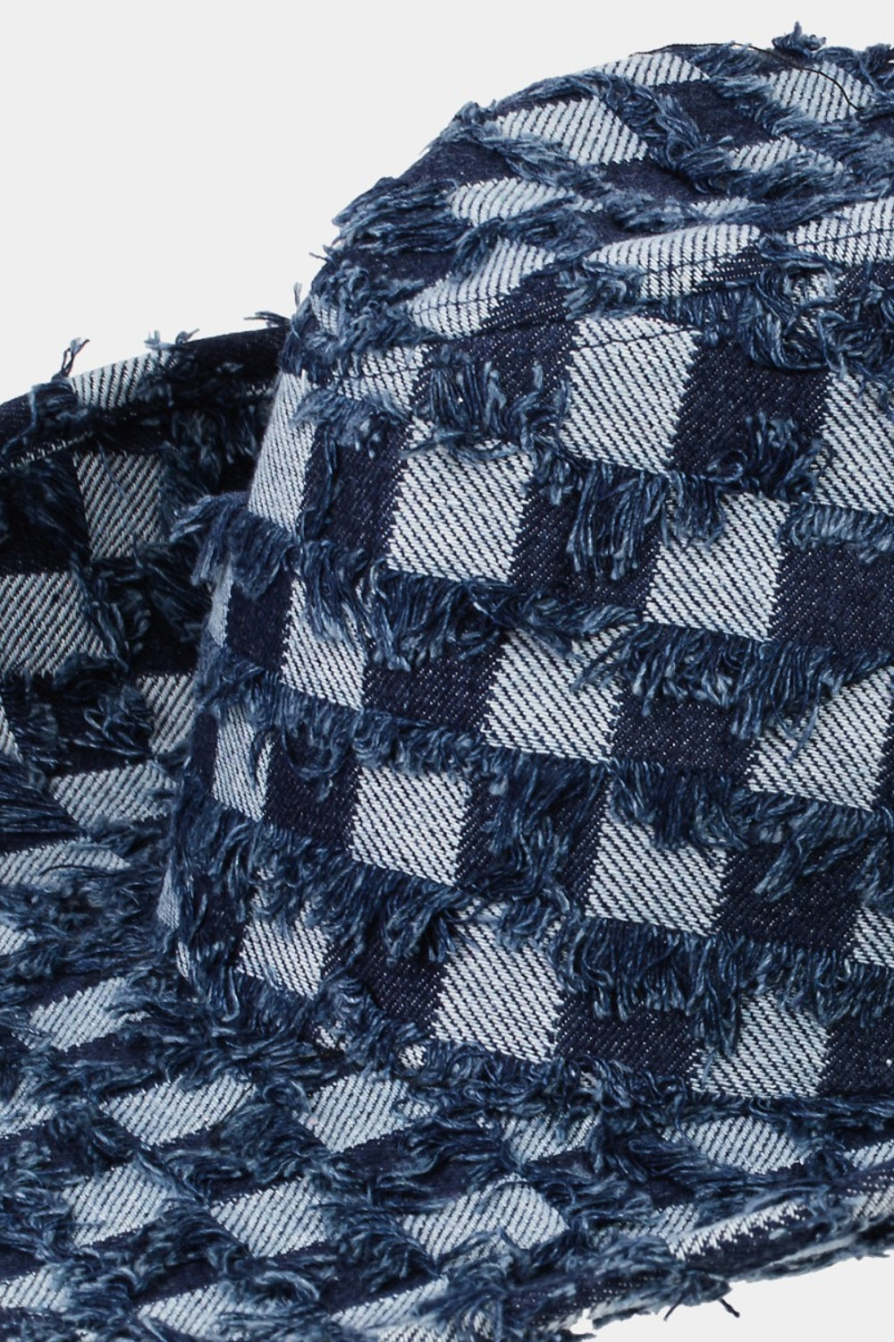 Fame Checkered Fringe Denim Cowboy Hat - XathletiX