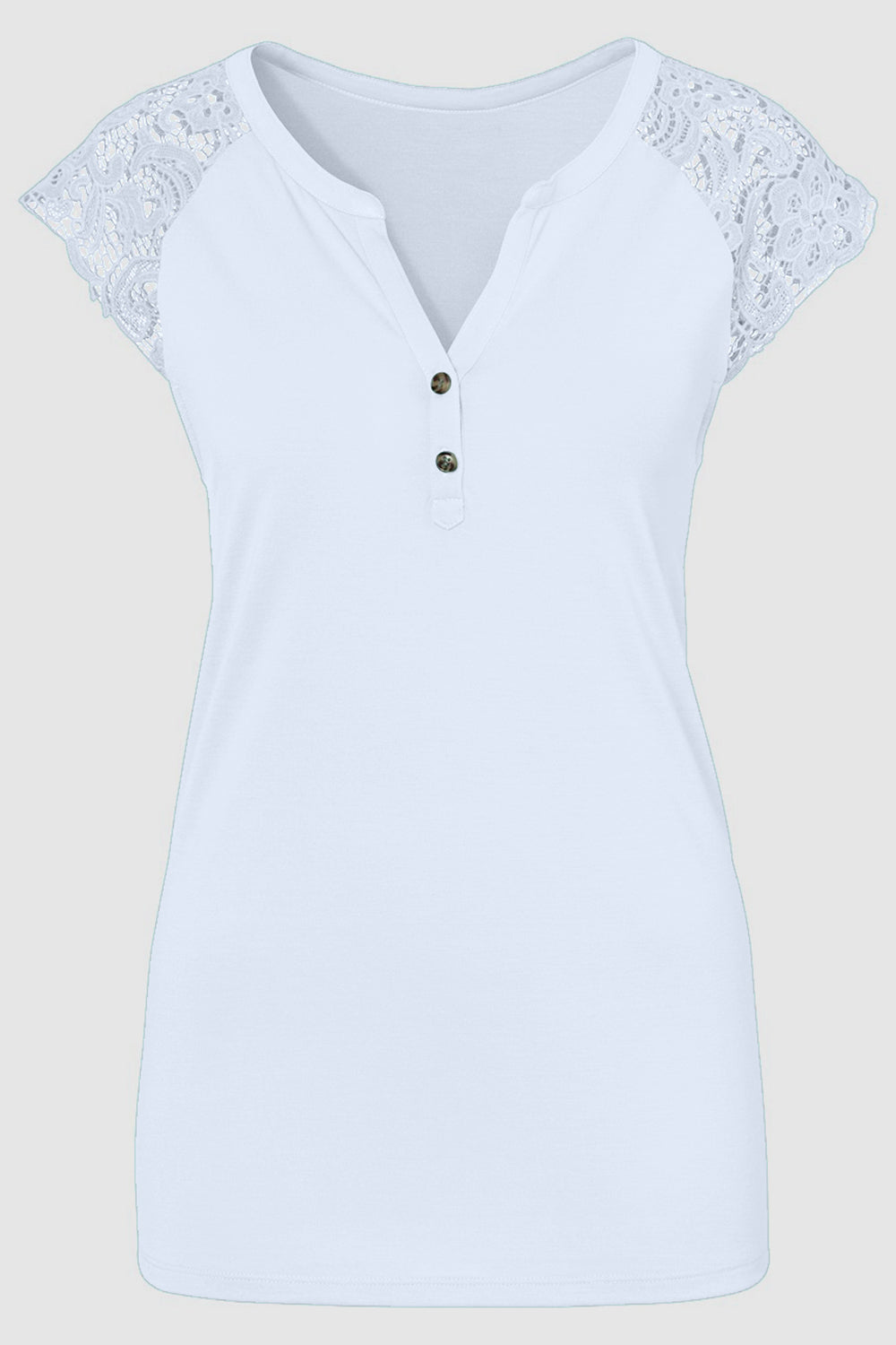 Lace Detail Notched Cap Sleeve T-Shirt - XathletiX