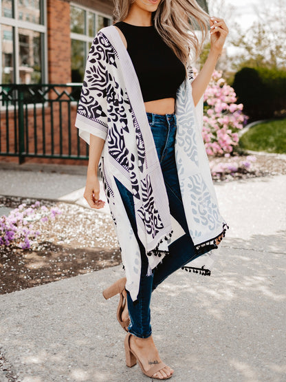 Printed Open Front Slit Cardigan - XathletiX